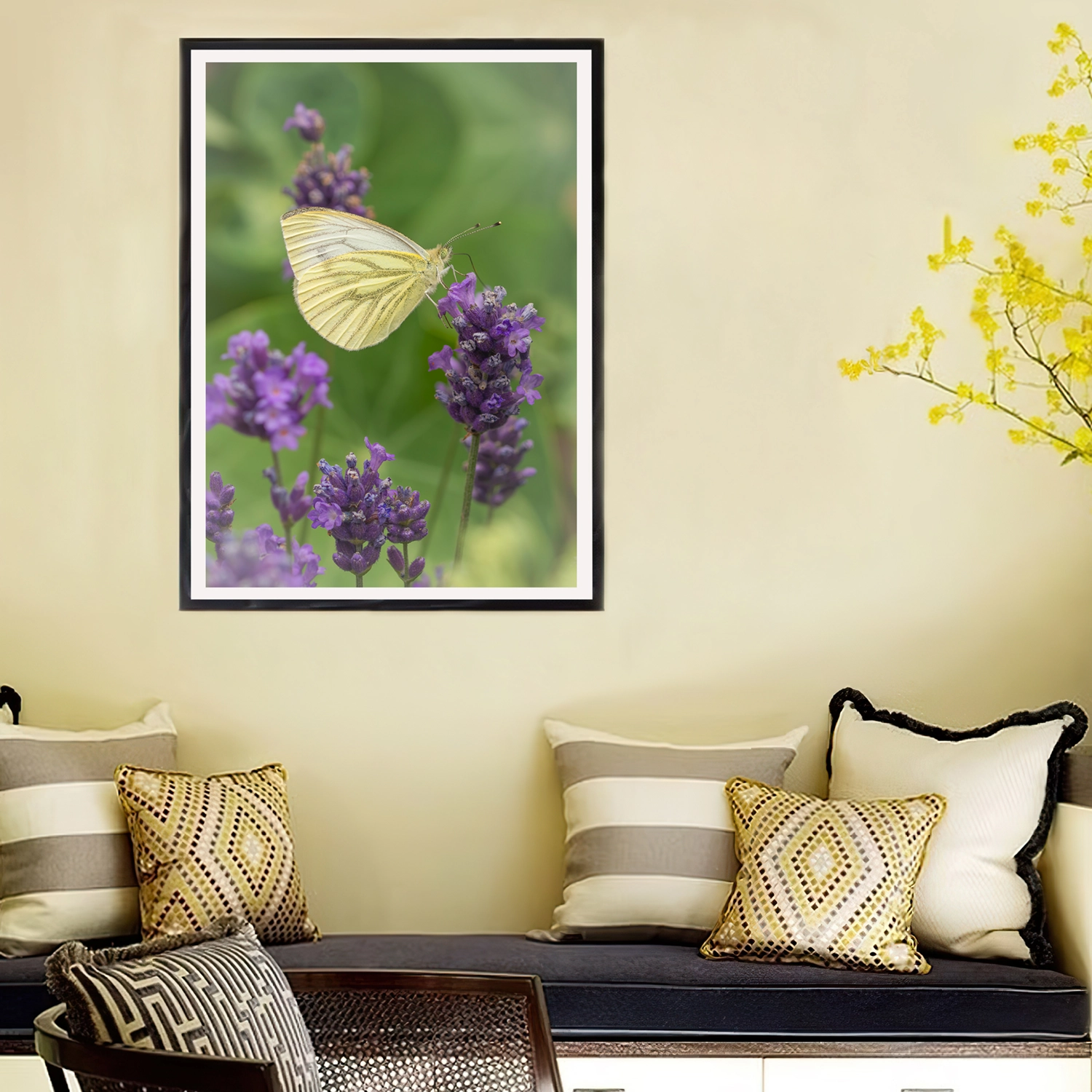 Green Veined White on Lavender frame